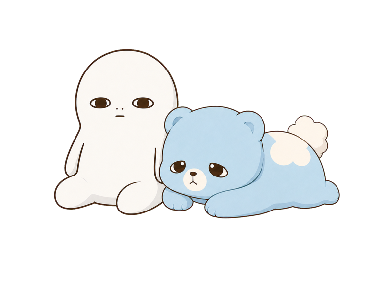 ヨハクさんの隣で寝そべるクゥ